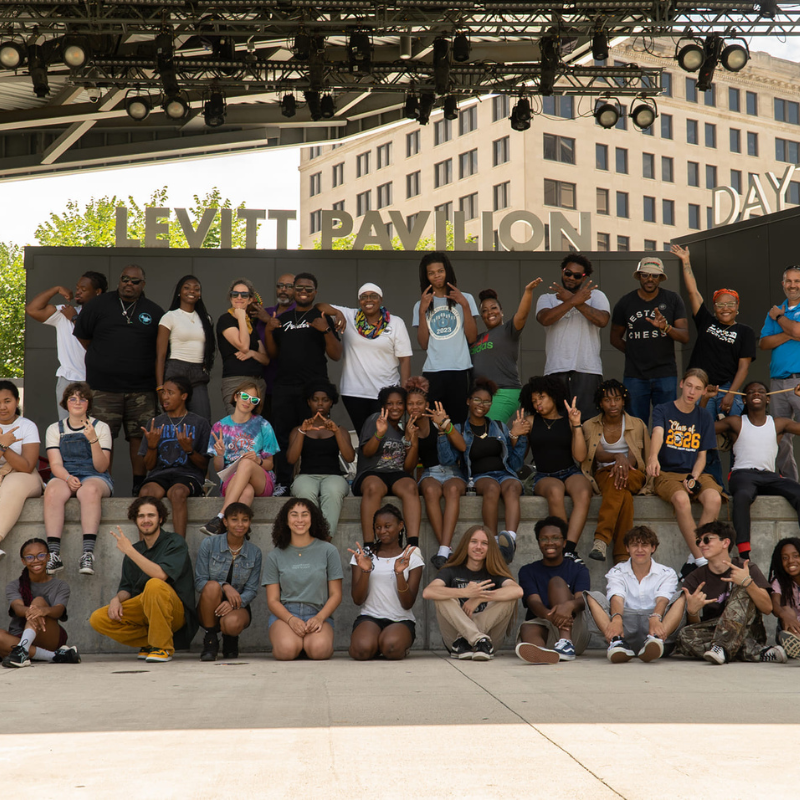 all students from the 2024 summer camp on the Levitt Dayton stage